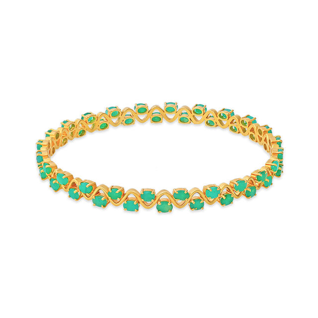 Traditional Design Gold Bangle with Green Gemstones (Single Bangle) 