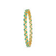 Traditional Design Gold Bangle with Green Gemstones (Single Bangle) 2