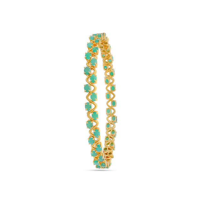 Traditional Design Gold Bangle with Green Gemstones (Single Bangle) 2