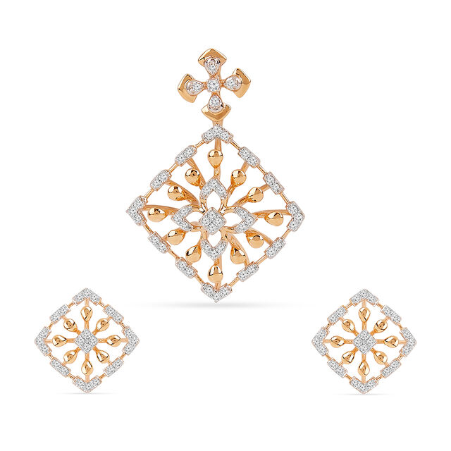 Tanishq 18KT Diamond Pendant and Earrings Set for Women 