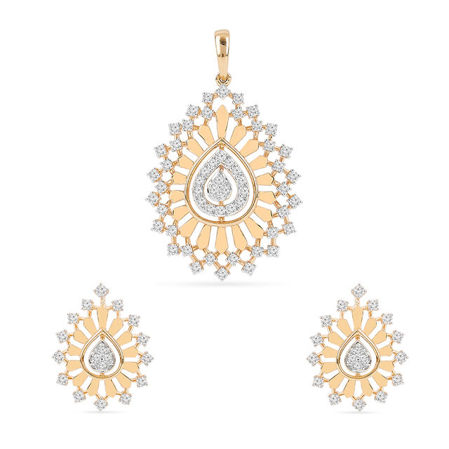 Tanishq 18KT Diamond Pendant and Earrings Set for Women 
