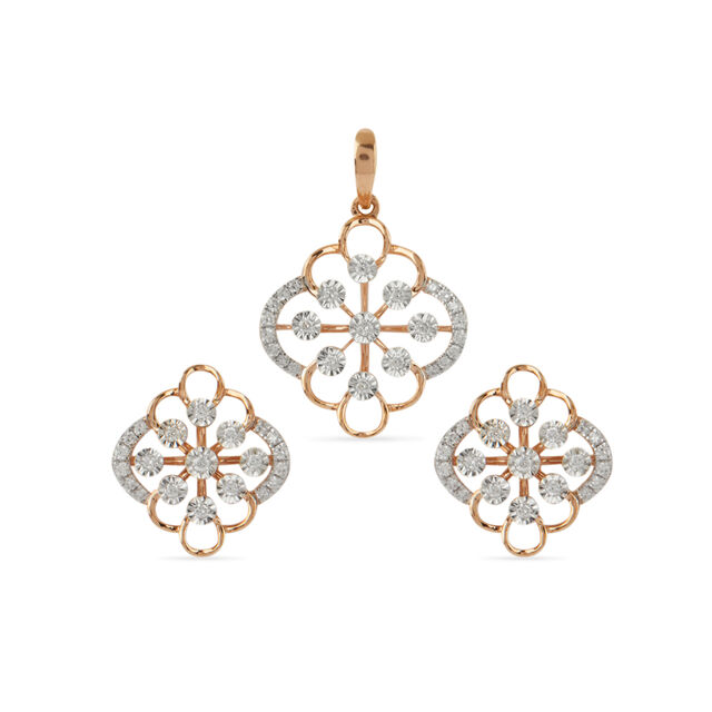 Tanishq 18 Karat Diamond Pendant and Earrings Set for Women 