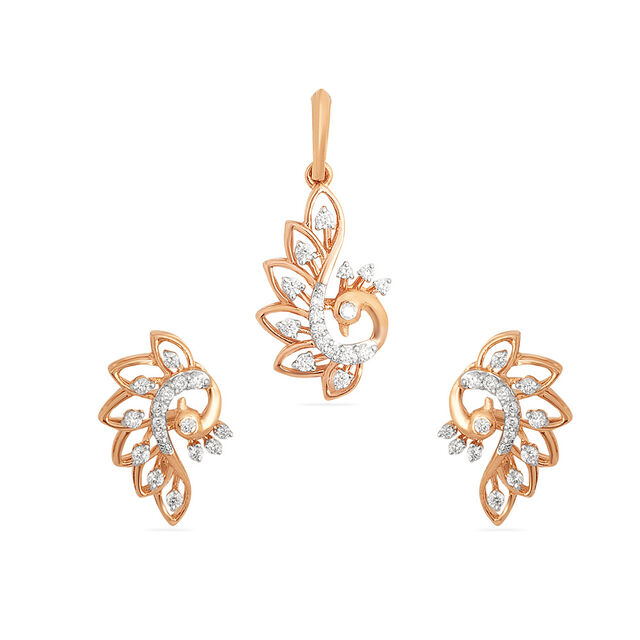 Tanishq 18 Karat Diamond Pendant and Earrings Set for Women 5