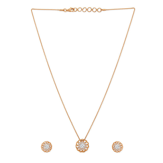 Tanishq 18KT Diamond Pendant with Chain and Earrings Set for Women 