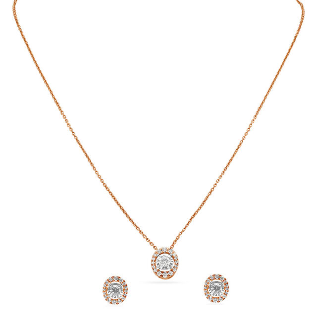 Tanishq 18 Karat Diamond Pendant with Chain and Earrings Set for Women 