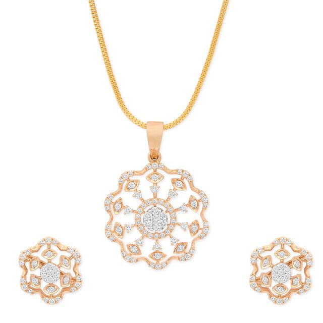 Tanishq 18KT Diamond Pendant With Earring for Women 