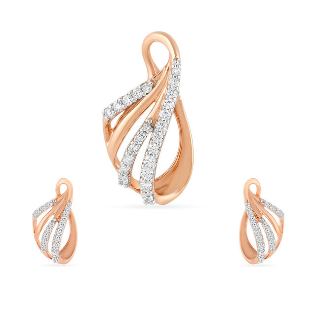 Tanishq 18KT Diamond Pendant and Earrings Set for Women 