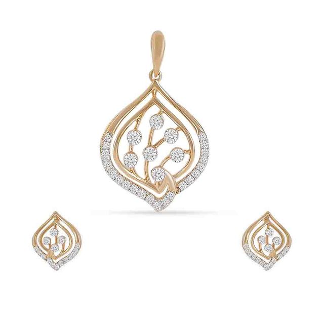 Tanishq 18KT Diamond Pendant and Earrings Set for Women 