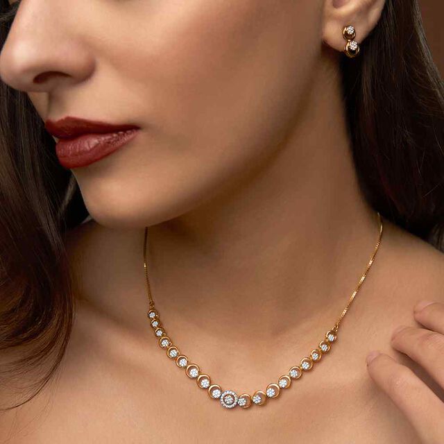 Tanishq 18KT Diamond Necklace with Earrings for Women 2
