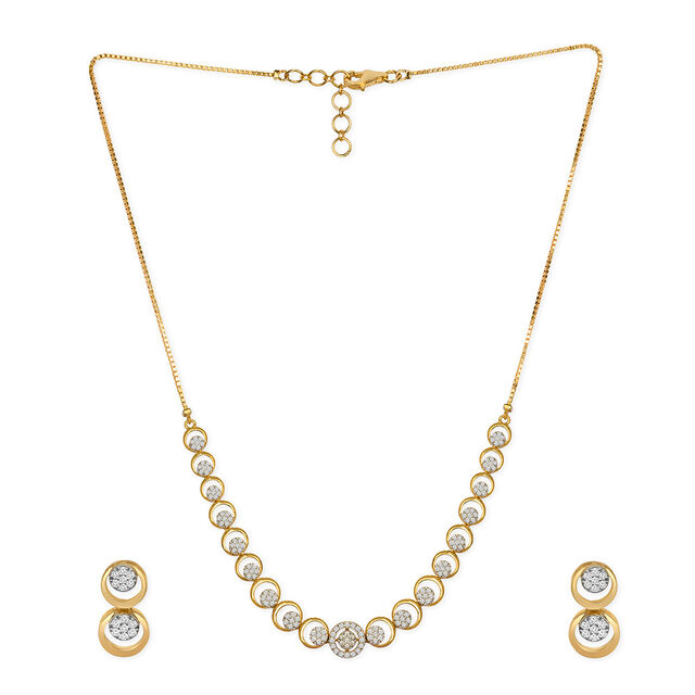 Tanishq 18KT Diamond Necklace with Earrings for Women 