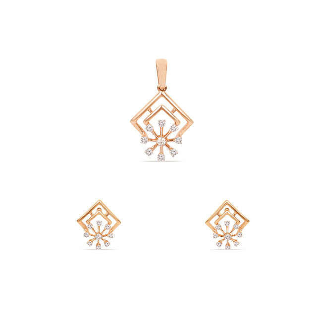 Tanishq 18KT Diamond Pendant with Earring for Women 