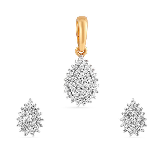 Tanishq 18KT Diamond Pendant and Earrings Set for Women 
