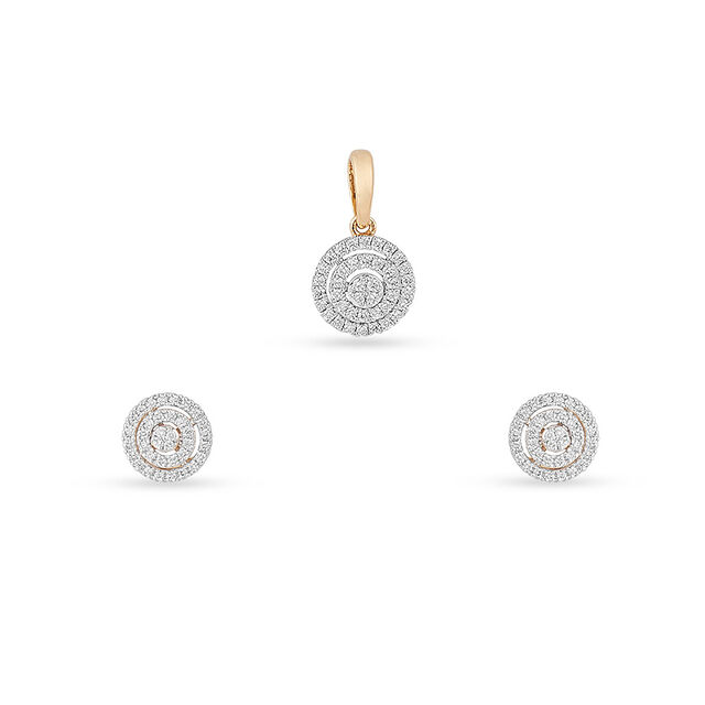 Tanishq 18KT Diamond Pendant and Earrings Set for Women 