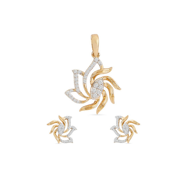 Tanishq 18KT Diamond Pendant and Earrings Set for Women 