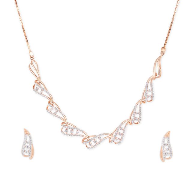 Tanishq 18KT Diamond Necklace with Earrings for Women 3