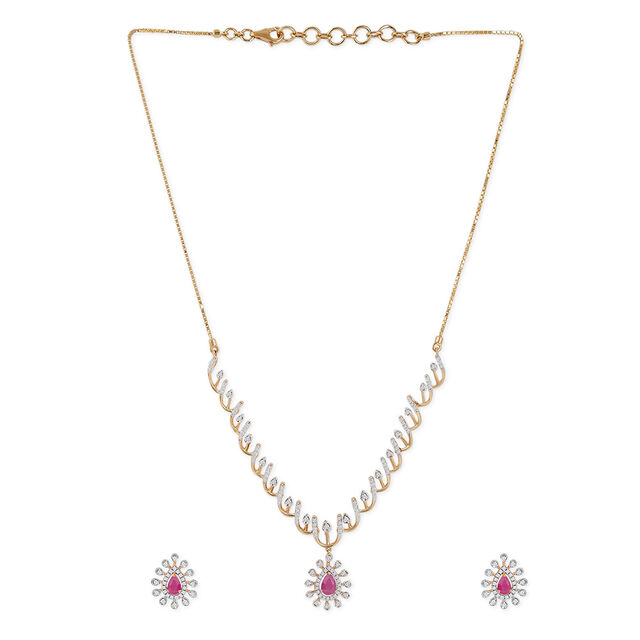 Tanishq 18KT Diamond Necklace Set for Women 