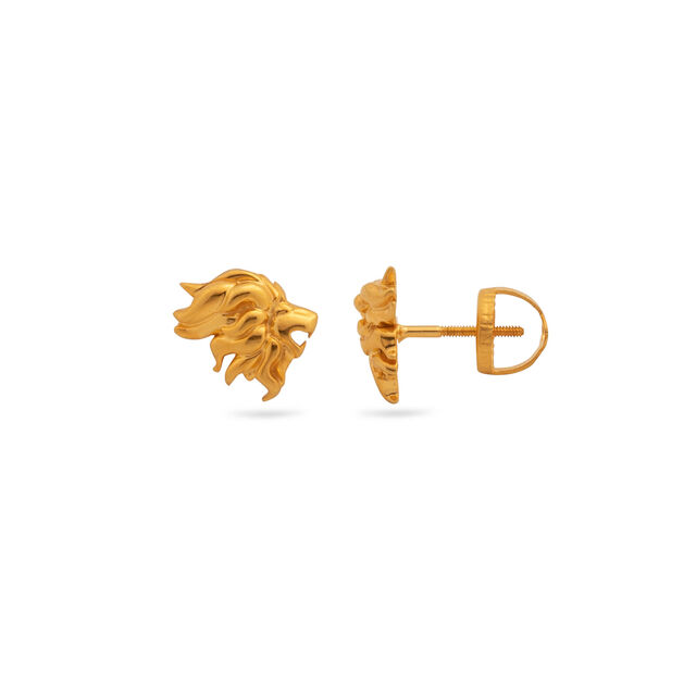 Regal Lion Gold Stud Earrings,,hi-res 2