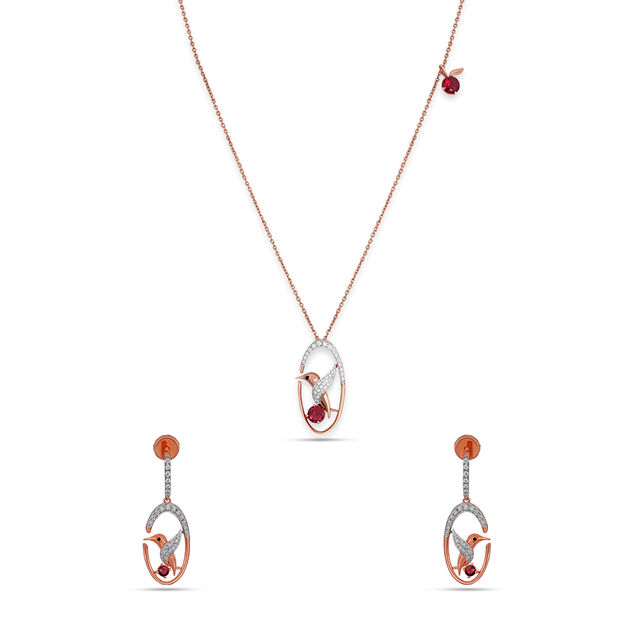 Tanishq 18 Karat Diamond Pendant with Chain and Earrings Set for Women 