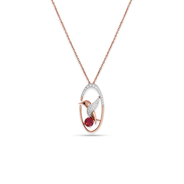 Tanishq 18 Karat Diamond Pendant with Chain and Earrings Set for Women 3