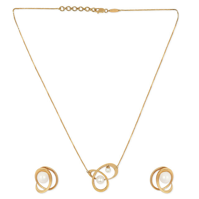 Tanishq 18KT Pearl Chain with Pendant and Earring for Women 