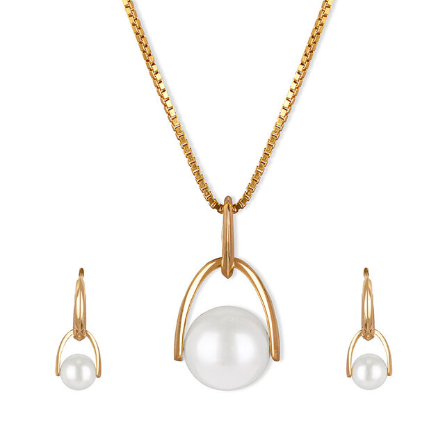 Tanishq 18KT Pearl Pendant with Earring for Women 