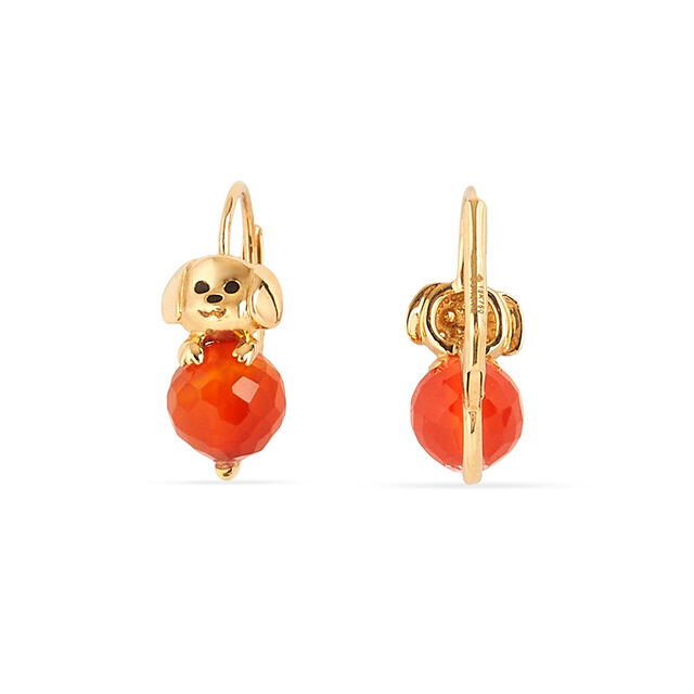 Tanishq 18KT Gold Playful Pup and Red Ball Drop Hoop Earrings 3