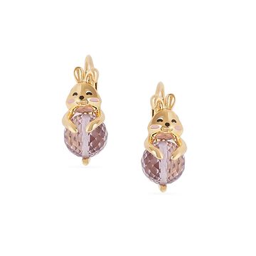 Tanishq 18KT Gold Bunny and Amethyst Drop Hoop Earrings