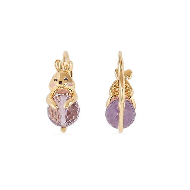 Tanishq 18KT Gold Bunny and Amethyst Drop Hoop Earrings 3