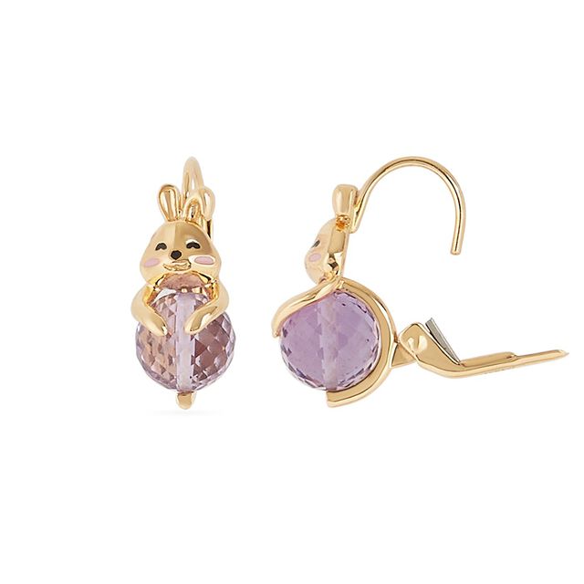 Tanishq 18KT Gold Bunny and Amethyst Drop Hoop Earrings 4