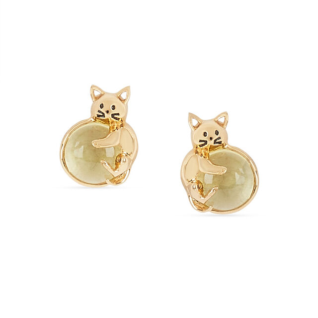 Tanishq 18KT Gold Curled Kitten and Carnelian Stud Earrings 