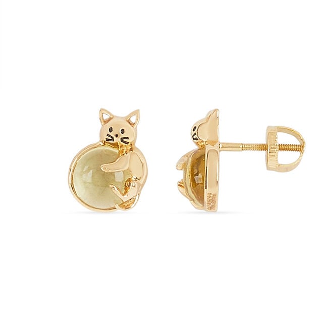 Tanishq 18KT Gold Curled Kitten and Carnelian Stud Earrings 2