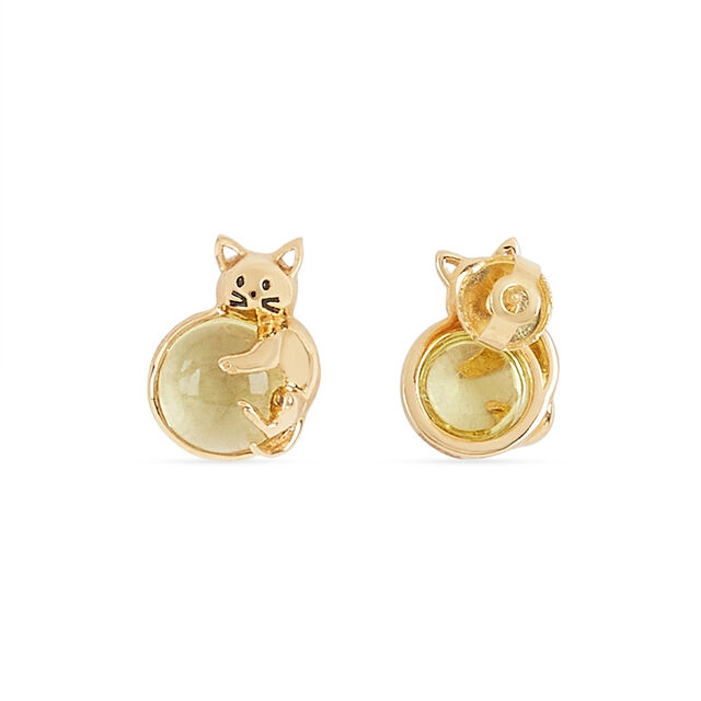 Tanishq 18KT Gold Curled Kitten and Carnelian Stud Earrings 3