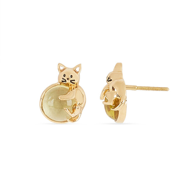 Tanishq 18KT Gold Curled Kitten and Carnelian Stud Earrings 4