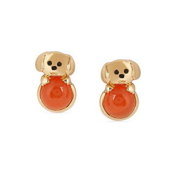 Tanishq 18KT Gold Little Pup and Red Ball Stud Earrings
