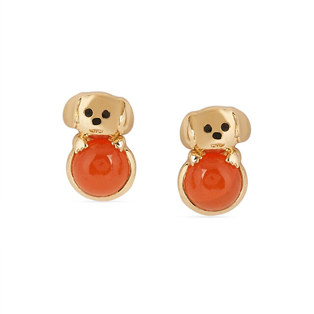 Tanishq 18KT Gold Little Pup and Red Ball Stud Earrings 