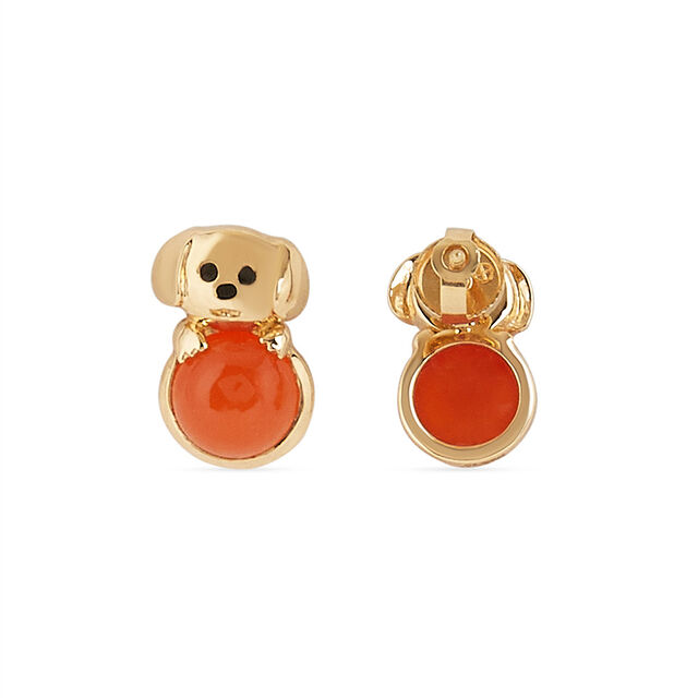 Tanishq 18KT Gold Little Pup and Red Ball Stud Earrings 3