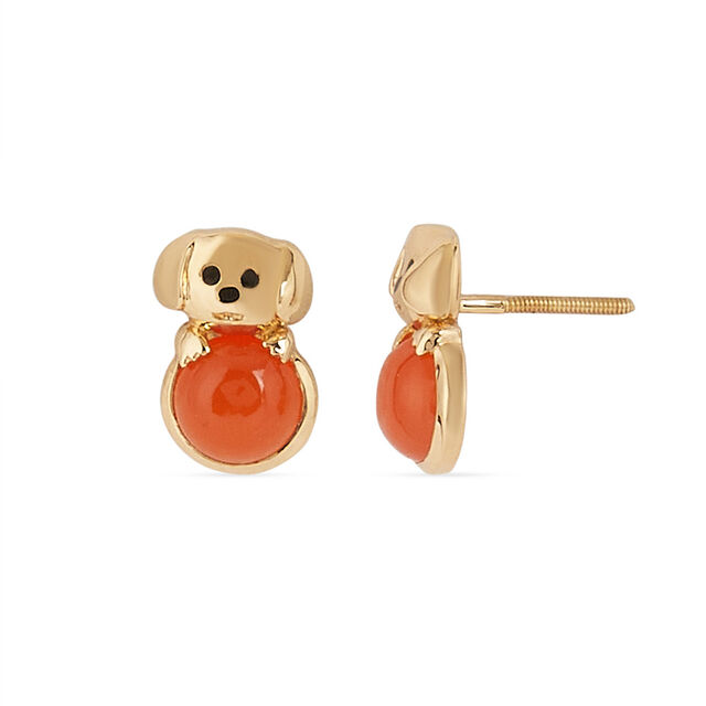 Tanishq 18KT Gold Little Pup and Red Ball Stud Earrings 4