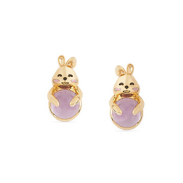 Tanishq 18KT Gold Blushing Bunny with Amethyst Stud Earrings