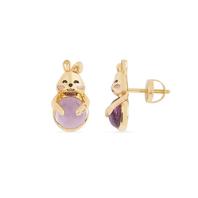 Tanishq 18KT Gold Blushing Bunny with Amethyst Stud Earrings 2