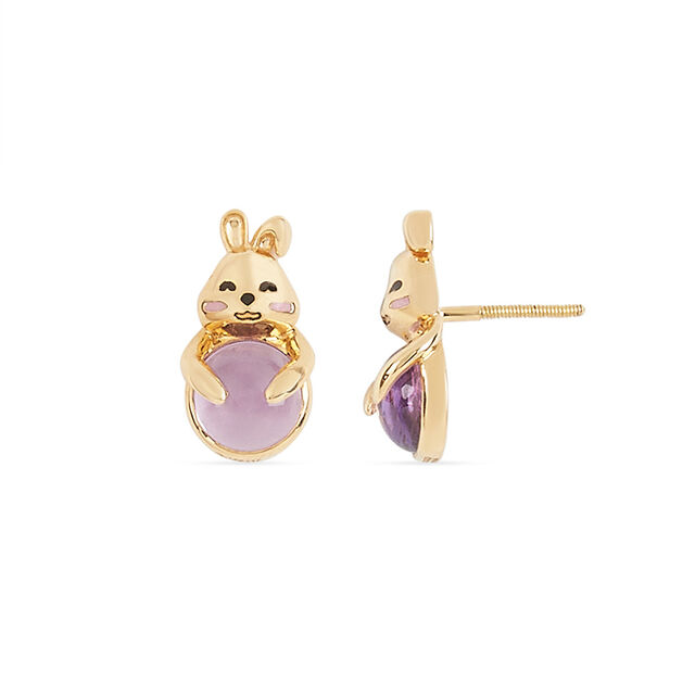 Tanishq 18KT Gold Blushing Bunny with Amethyst Stud Earrings 4