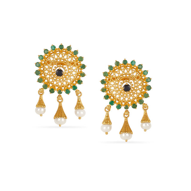 Tanishq 18KT Peacock Plume Emerald & Sapphire Necklace Set for Women 4