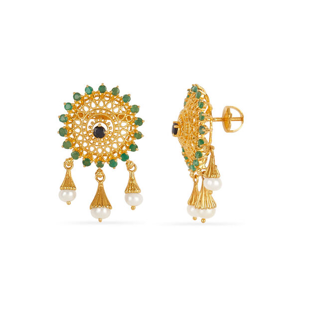 Tanishq 18KT Peacock Plume Emerald & Sapphire Necklace Set for Women 5