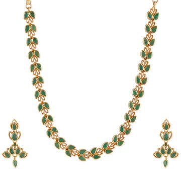 Tanishq 18KT Emerald Leaves Necklace Set for Women