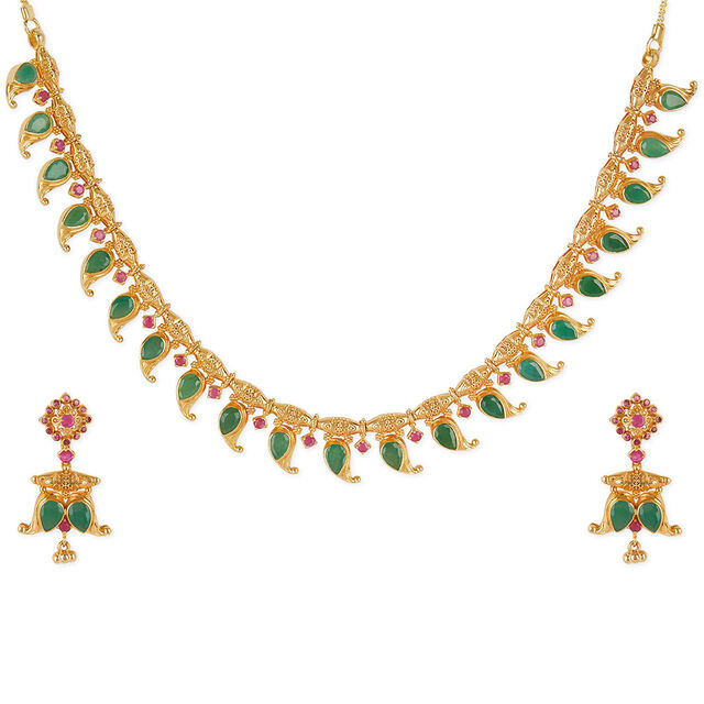 Tanishq 18KT Mango Motifs Embellished Necklace Set for Women 