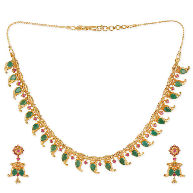 Tanishq 18KT Mango Motifs Embellished Necklace Set for Women 3