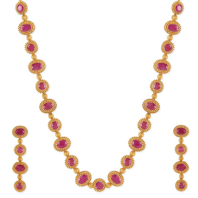 Tanishq 18KT Classic Ruby Radiance Necklace Set for Women 