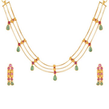 Tanishq 18KT Emerald & Rubies Necklace Set for Women