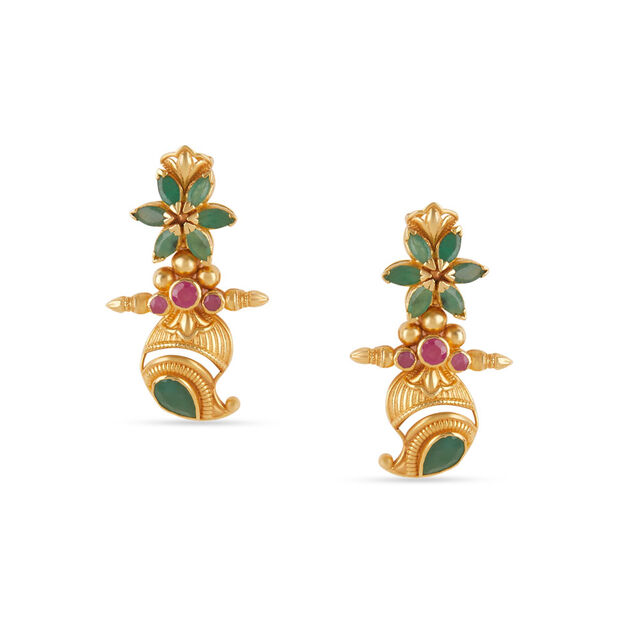 Tanishq 18KT Emerald Mango Royale Necklace Set for Women 3