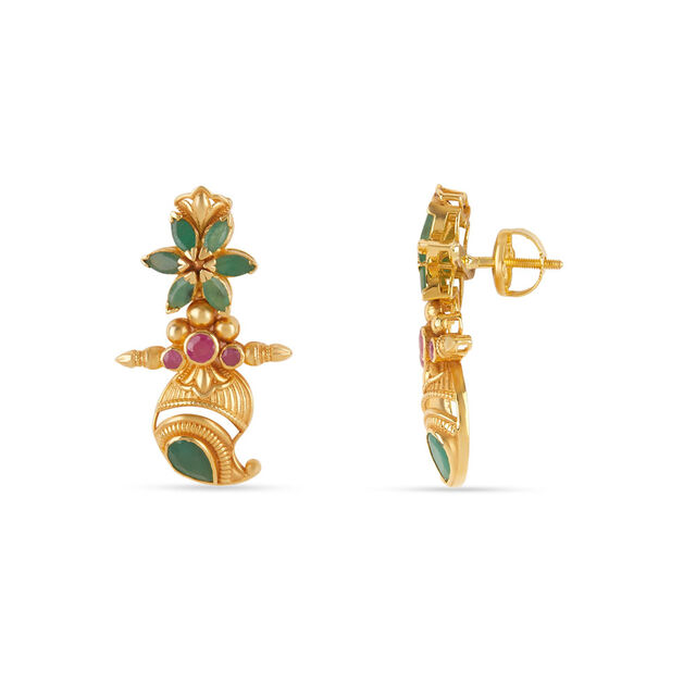 Tanishq 18KT Emerald Mango Royale Necklace Set for Women 4