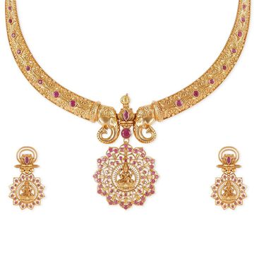 Tanishq 18KT Lakshmi 3-in-1 Hasli Necklace Set for Women
